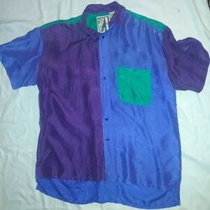 Men's Purple and Blue Shirt %100 Silk